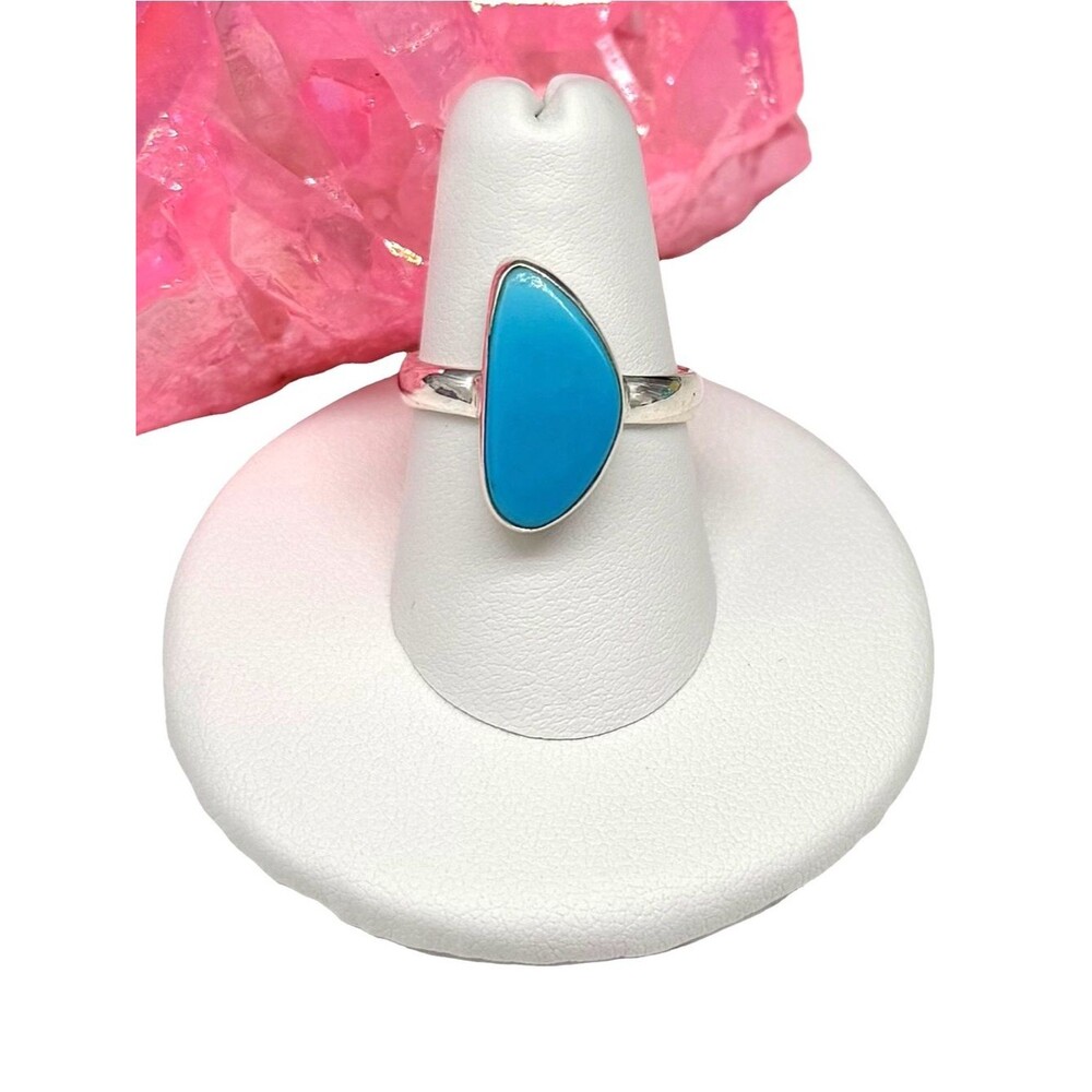 Aztec Mountain Turquoise Ring Size 7.5 Solid 925 Sterling Silver